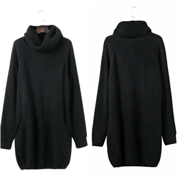 Cozy Cowl Neck Chunky Knit Sweater Dress w Pockets - Picture 5 of 5